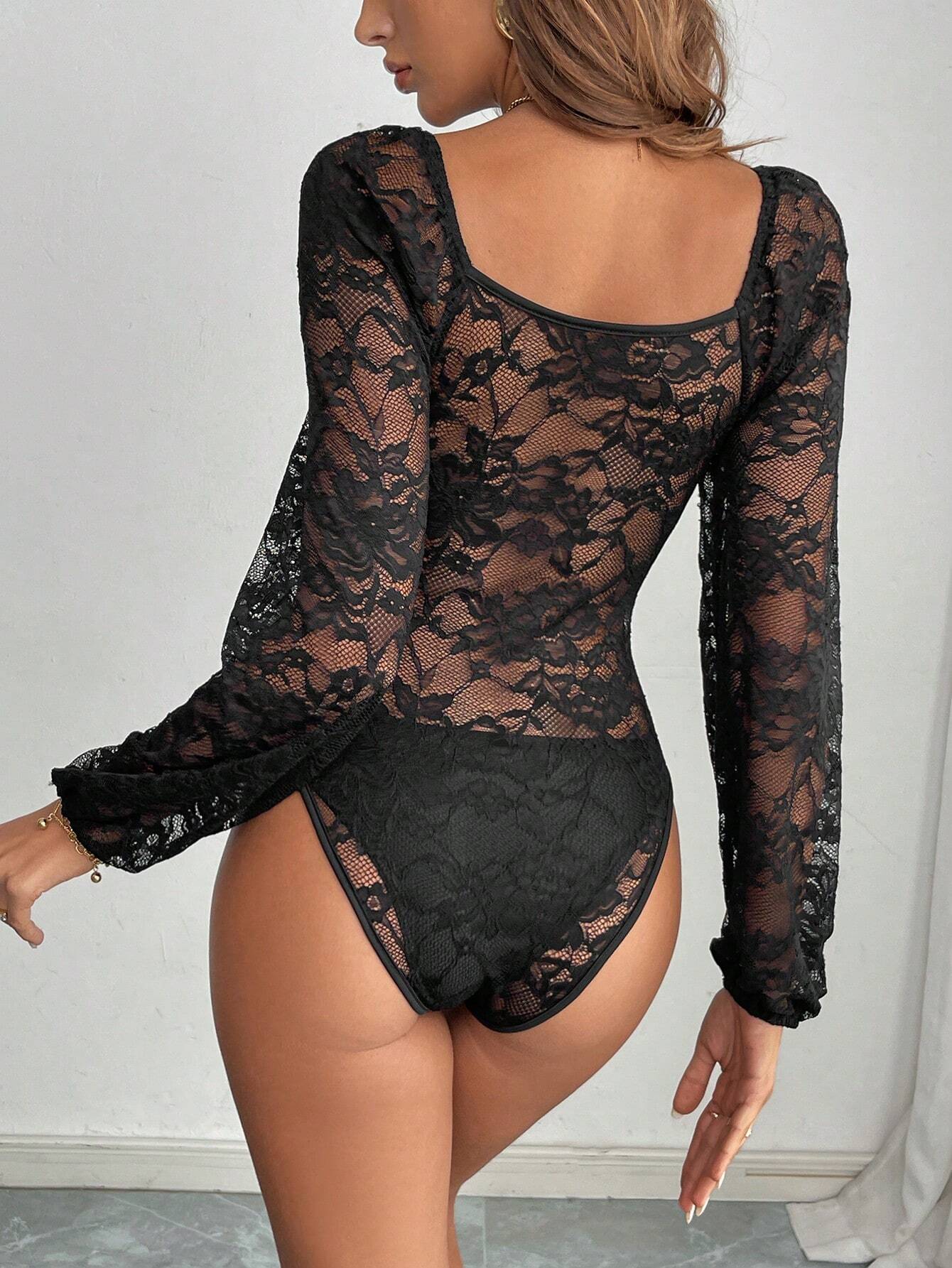 Body Renda Manga Longa Folgada