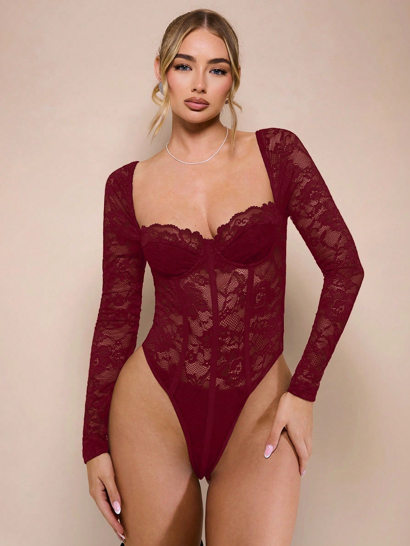 Body Renda Sexy Manga Longa