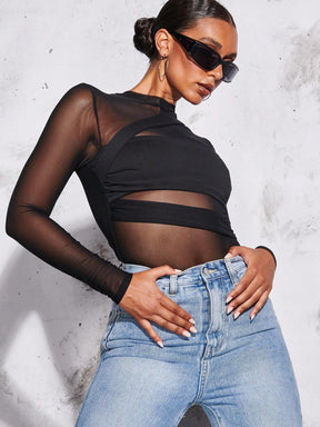 Body Tule Detalhes Cruzados