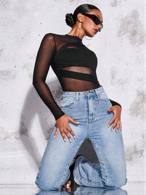 Body Tule Detalhes Cruzados