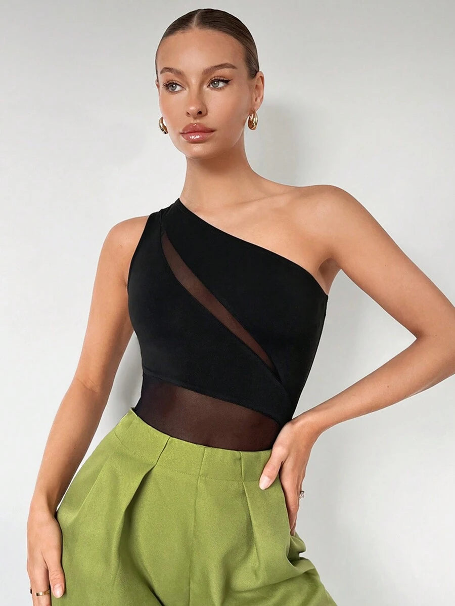 Body Assimétrico Recorte Transparente