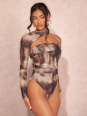 Body Assimétrico Manga Longa Estampado