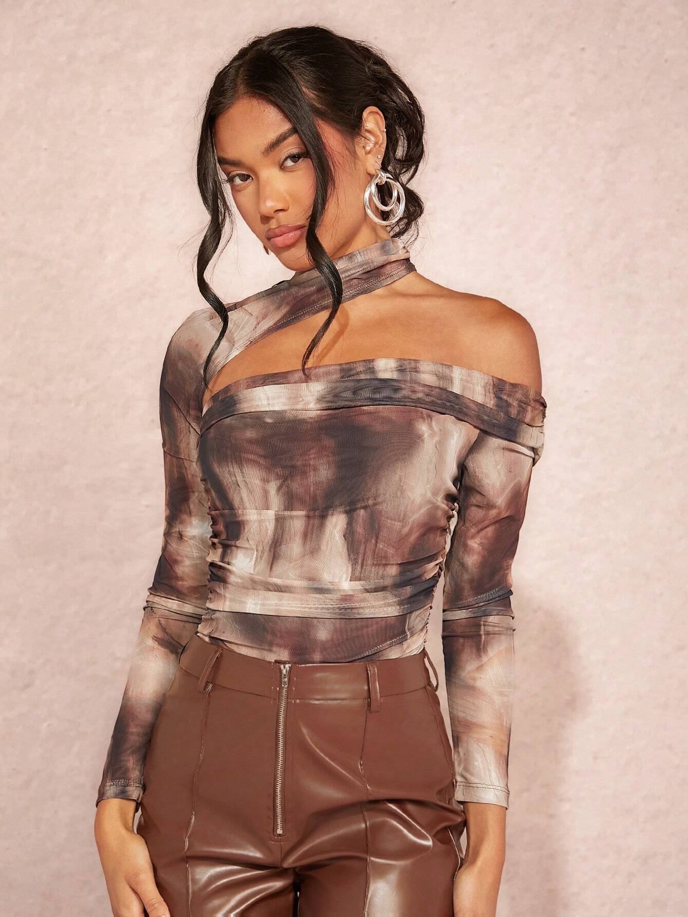 Body Assimétrico Manga Longa Estampado