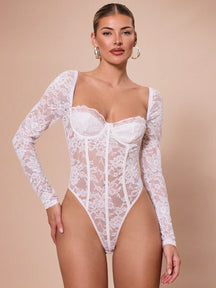 Body Renda Sexy Manga Longa