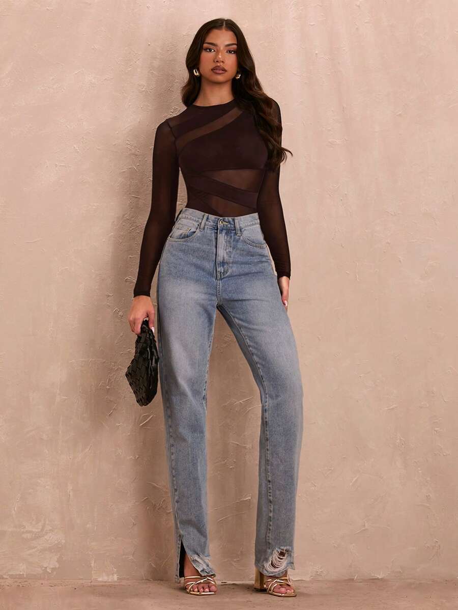 Body Tule Recortes Modeladores