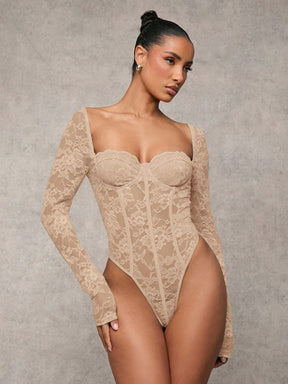 Body Renda Sexy Manga Longa