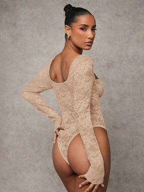 Body Renda Sexy Manga Longa