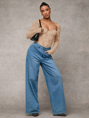 Body Renda Sexy Manga Longa