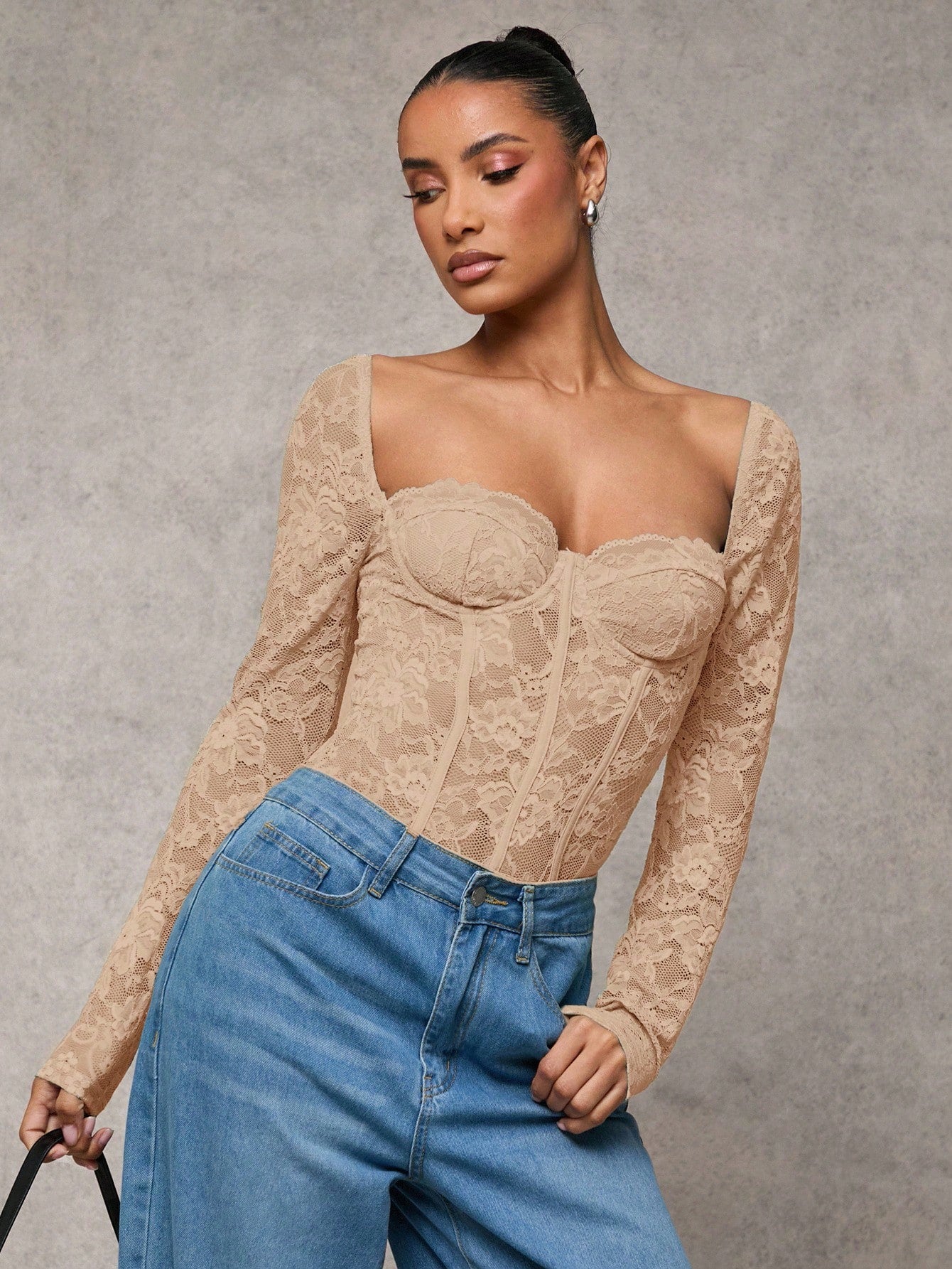 Body Renda Sexy Manga Longa