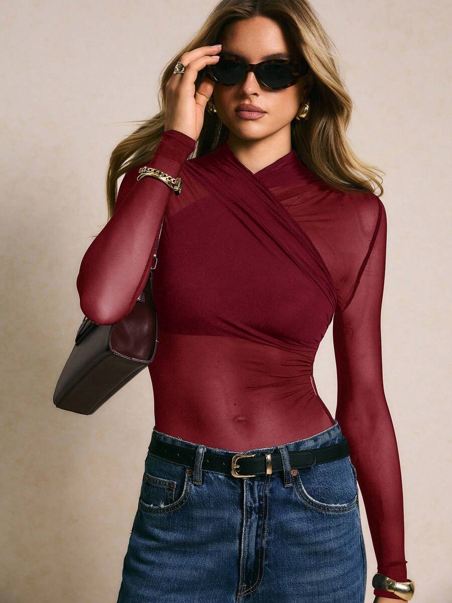 Body Tule detalhe Enrugado