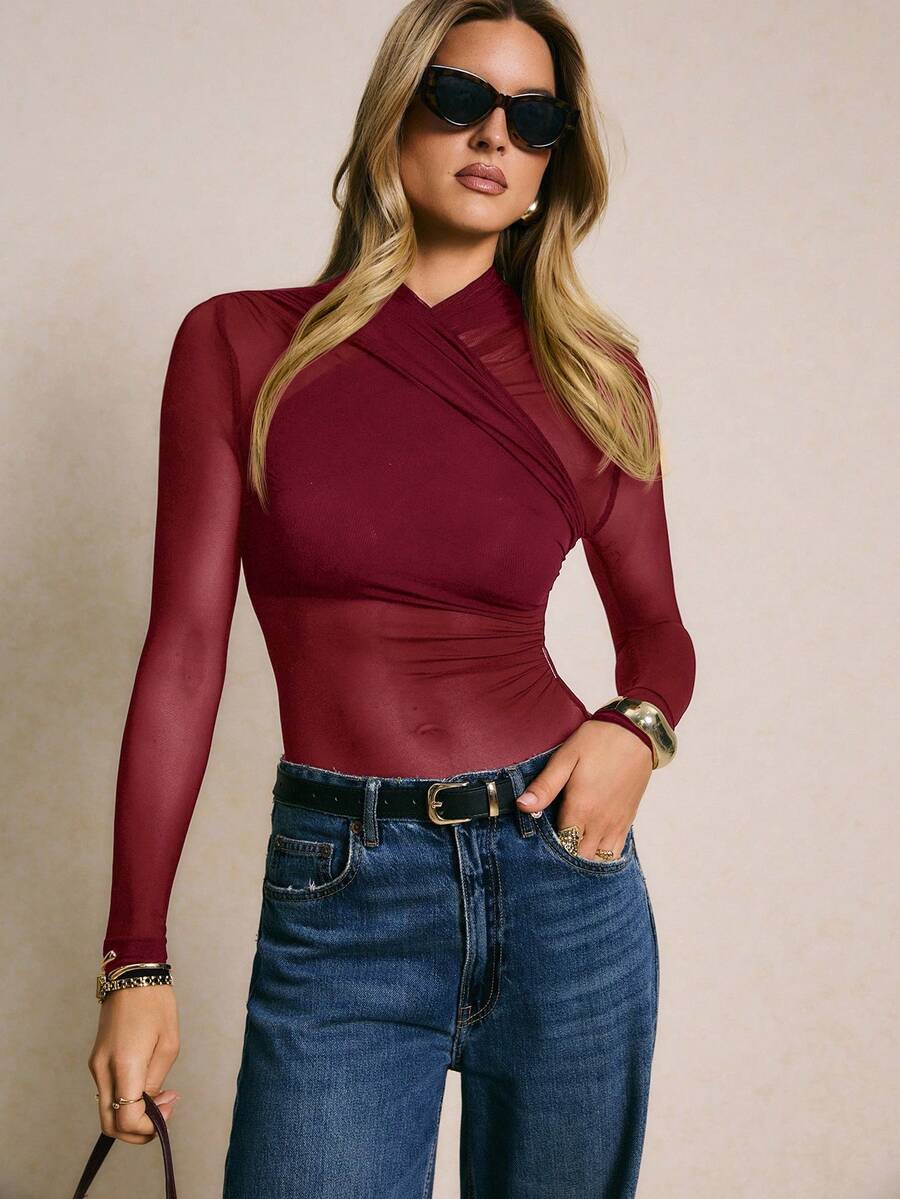 Body Tule detalhe Enrugado