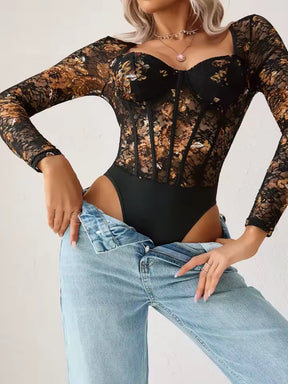 Body Renda Flores Douradas