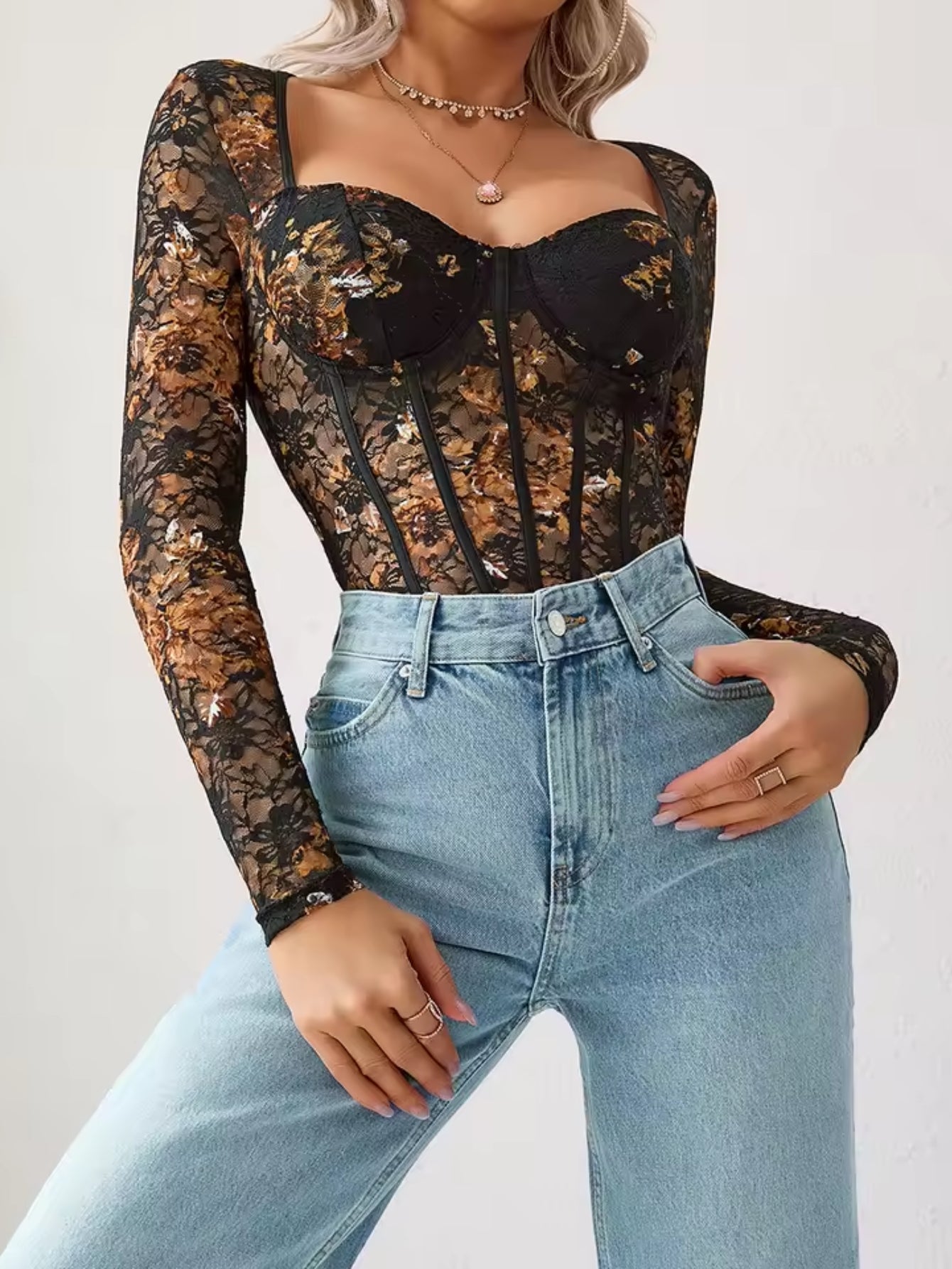 Body Renda Flores Douradas